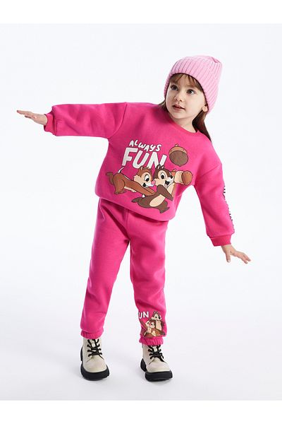 LC Waikiki Chip'N Dale Printed Baby Girl Sweatshirt and Sweatpants Set - Crew Neck, Long Sleeve
