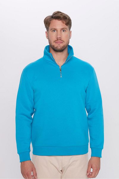 Tudors Φούτερ Unisex Relax Fit Relaxed Cut βαμβακερό φλις εσωτερικά με μισό φερμουάρ τιρκουάζ γιακά