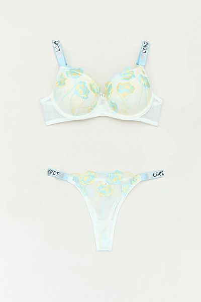 Fulla Moda Set sutien căptușit cu pietre și broderie florală