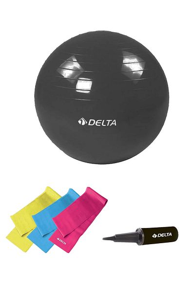 Delta Suitable for 140 Cm and 159 Cm Height Range 55 Cm Pilates Ball, 3-piece Pilates Band and Resistance Tire Pump Set