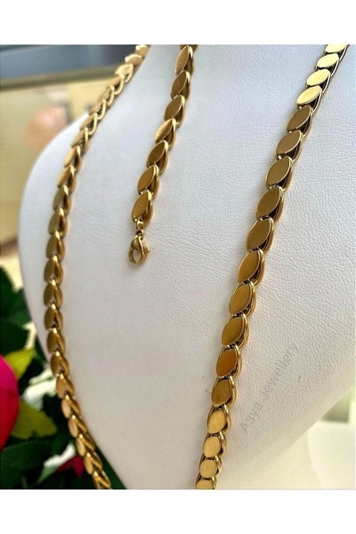 Asya Jewellery Birebir Kuyumcu Model Paslanmaz Çelik Pullu Arpa Zincir Kolye Çelik Pullu Halep Zinciri 45 Cm