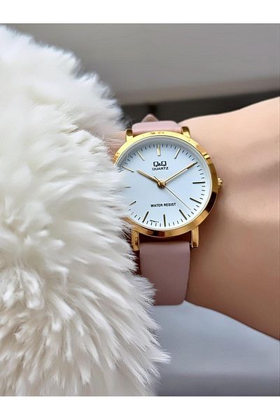 Q&Q   Elegant Slim Case Women's Leather Cord Wrist Watch