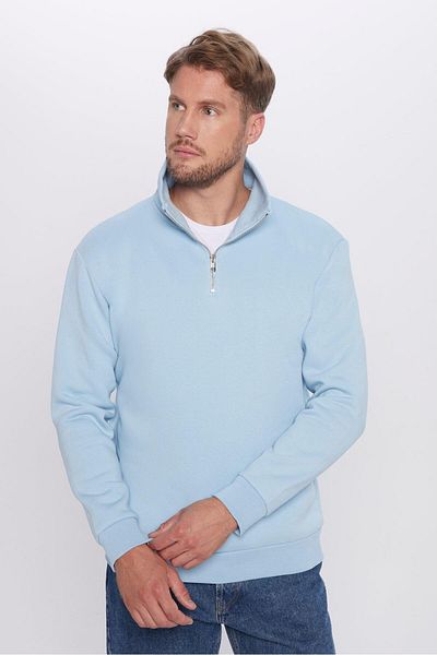 Tudors Μπλε φούτερ με γιακά με μισό φερμουάρ Unisex Relax Fit Relaxed Cotton Fleece