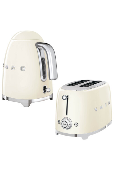 SMEG Krem Kettle Ve 1x2 Ekmek Kızartma Makinesi Seti