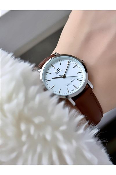 Q&Q Elegant Thin Case Women Leather Cord Wrist Watch