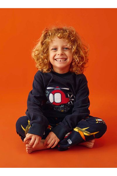 Aydoğan Boy's Fleece Navy Winter Long Sleeve Pajamas Set - 1671 - Aydogan ®