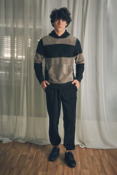 Fulla Moda Φούτερ Color Block Fleece με κουκούλα και τσέπη καγκουρό