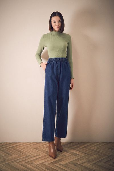 Fulla Moda Wide Leg Jeans - Elastic Waist and Pocket