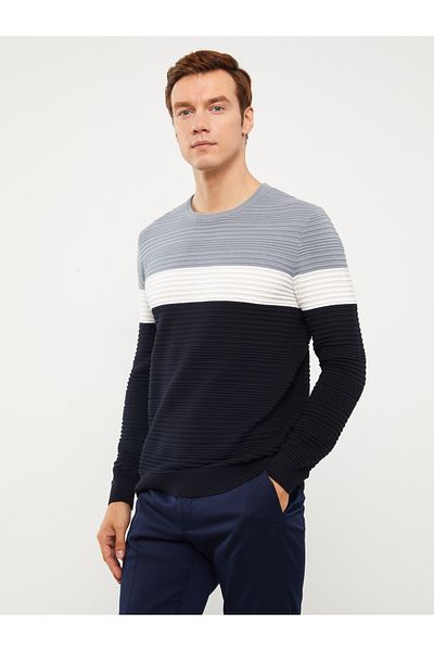 LC Waikiki Crew Neck Long Sleeve Color Blocked Men's Knitwear Sweater