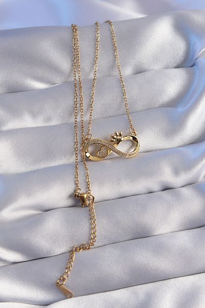 AfraBeauty 316L Steel Gold Infinity Paw Heart Necklace |   Zircon Stone Tarnish-Free Women's Necklace
