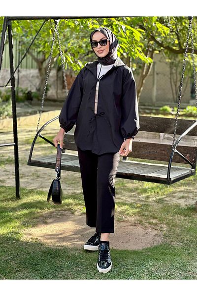 Nergis Neva Butik Hooded Front Tie-In Kimono