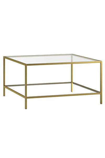 tino furniture Oslo Gold Metal Kare Orta Sehpa Şeffaf Camlı