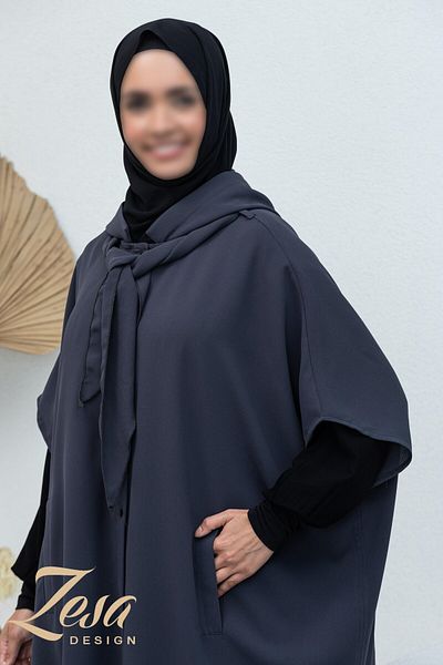 VALENS BOUTİQUE Summer Crepe Poncho with Removable Hood and Scarf Teseture Poncho
