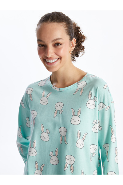 LC Waikiki Nyakú, nyomott hosszú ujjú női pizsama szett