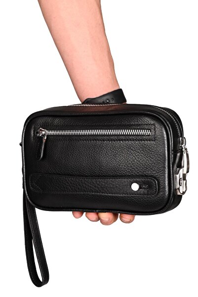 Grande 4288 Hakiki Deri Kilitli El Portföy Çantası Siyah