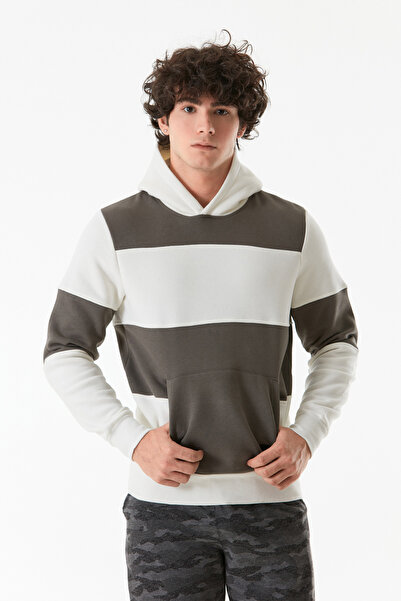 Fulla Moda 3 Iplik Renk Bloklu Kanguru Cepli Kapüşonlu Sweatshirt