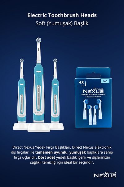 Direct NEXUS Oral-B Compatible Set of 4 Soft Electric Toothbrushes