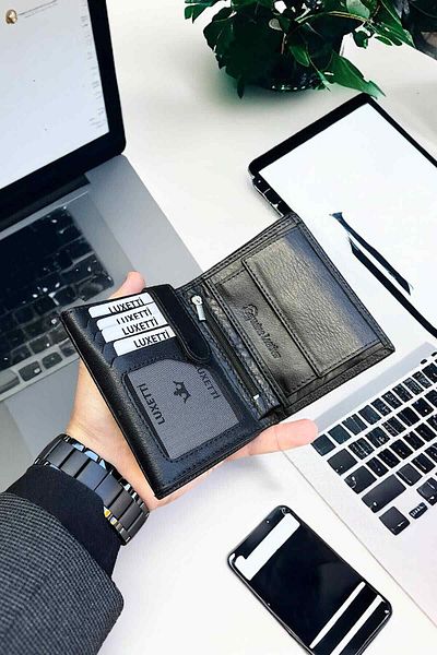 Luxetti Classic Black Genuine Leather Wallet - 12CM X 9CM