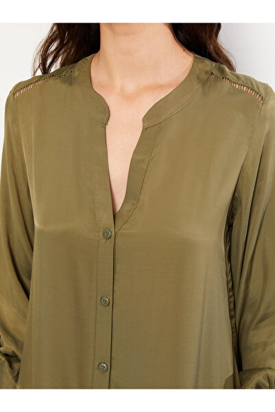 LC Waikiki Missed Collar Straight Long Sleeve Gabardine Women's Shirt Dress