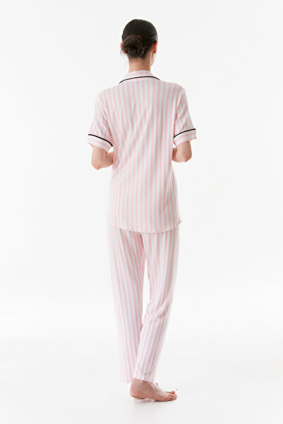 Fulla Moda Shirt Collar Striped Pajama Set