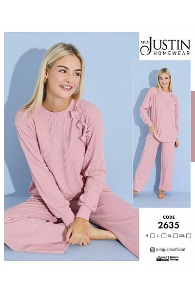 Mrs Justin Women's Knitwear Braided Ribbon Detail Homewear & Pajama Set 2635