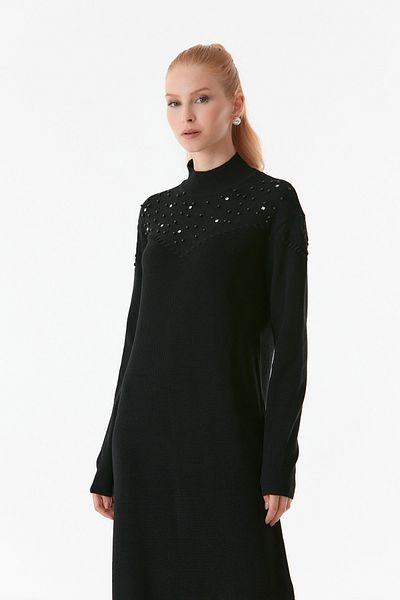 Fulla Moda Knitwear Dress - Stone DeTailed and Slit