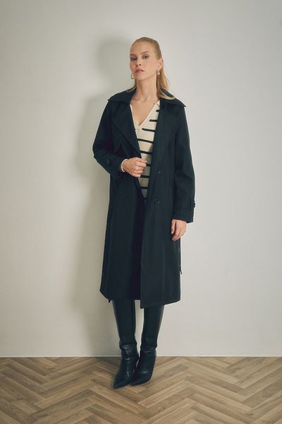 Fulla Moda Belted Double-breasted Collar Trench Coat