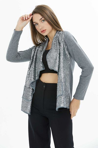 Two Mail Cardigan largi cu paiete gri