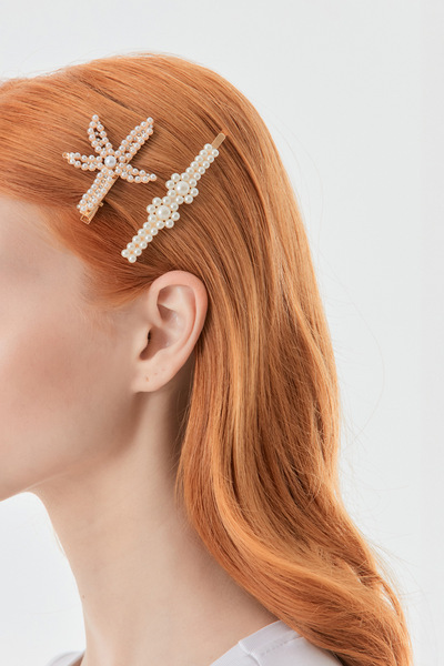 Fulla Moda Set of 2 Pearl and Stone Buckles