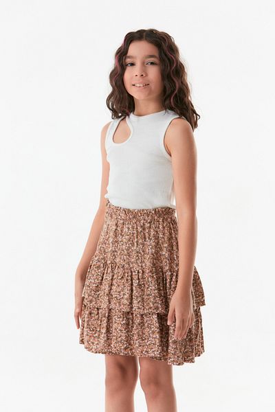 Fulla Moda Girl - Floral Patterned Skirt with Elastic Waist