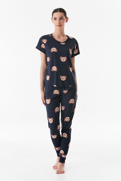 Fulla Moda Crew Neck Teddy Bear Printed Pajama Set