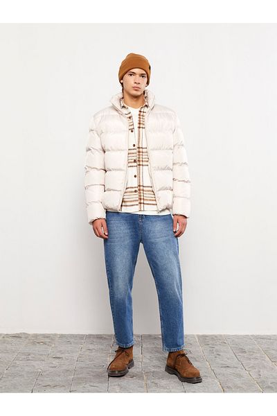 LC Waikiki Men's Puffer Jacket - Standard Fit, Stand Collar