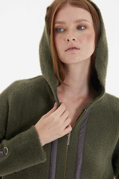 Two Mail Khaki Leather Detailed Cardigan