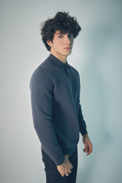 Fulla Moda 3 Iplik Basic Polo Yaka Düğmeli Sweatshirt
