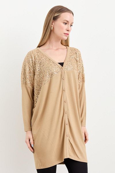 Two Mail Cardigan largi cu dantelă colorată în piatră