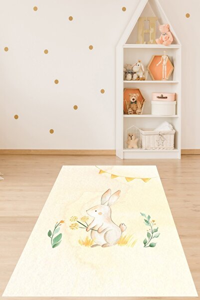 on the clouds Sevimli Tavşan Mimoza Çimenli Doğa Yıkanabilir Kaymaz Taban Lek...