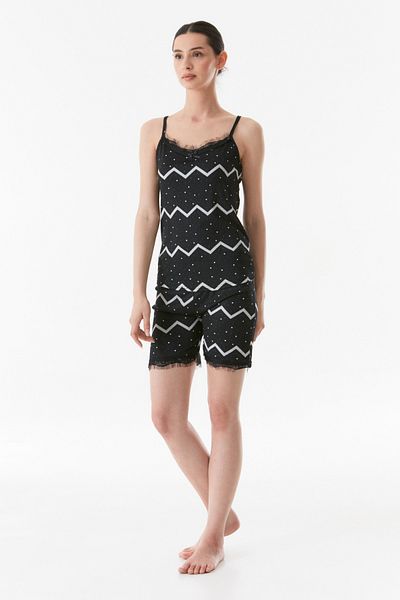 Fulla Moda Lace Patterned Pajama Set with Shorts