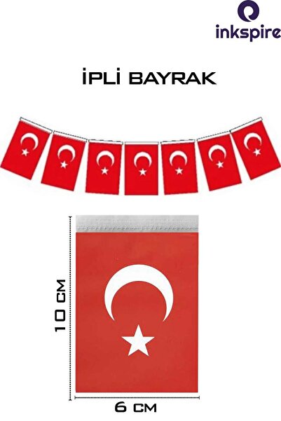 inkspire Küçük Boy Ipli Bayrak 40 Lı Sıralı Kağıt Türk Bayrağı 1 Paket Ay Yıl...