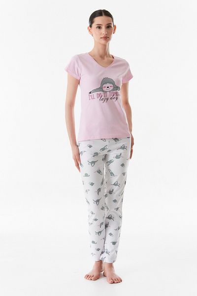 Fulla Moda Crew Neck Printed Pajama Set