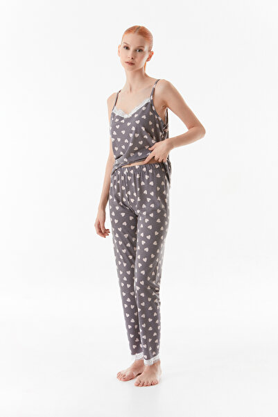 Fulla Moda Σετ πιτζάμες 3 τεμαχίων με στάμπα καρδιάς με λουράκι σχοινιού