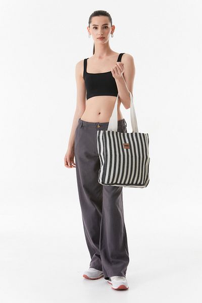 Fulla Moda Linen Handle Striped Bag