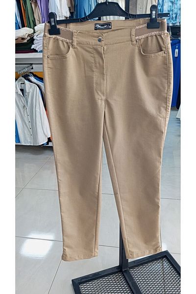 AKŞEN GİYİM LARGE SIZE BOL LYCRAL COTTON LINEN FABRIC SIDE SILVERY RUBBER DETAIL ANKLE-LENGTH LEGEND PANTS