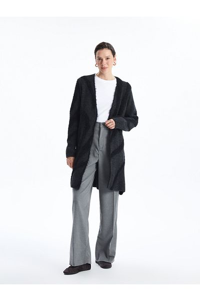 LC Waikiki Shawl Collar Patterned Long Sleeve Women's Plush Cardigan