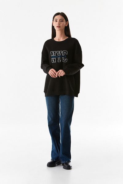 Fulla Moda Φούτερ Nyc Embroidered Crew Neck Oversize