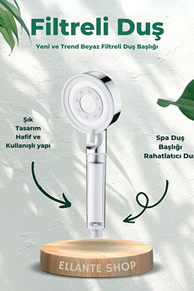 ellante 5 Fonksiyonlu Krom Beyaz Çelik Filtreli Kireç Önleyici Yüksek Basınçl...