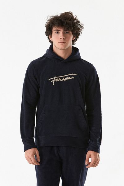 Fulla Moda Hooded Fleece Sweatshirt - Text Embroidery and Kangaroo Pocket