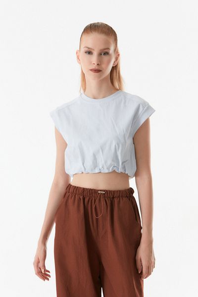 Fulla Moda Tricou crop de bază cu talie adunată