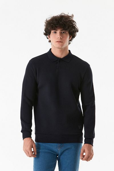 Fulla Moda Φούτερ με 3 κλωστές Basic Polo γιακά με κουμπιά