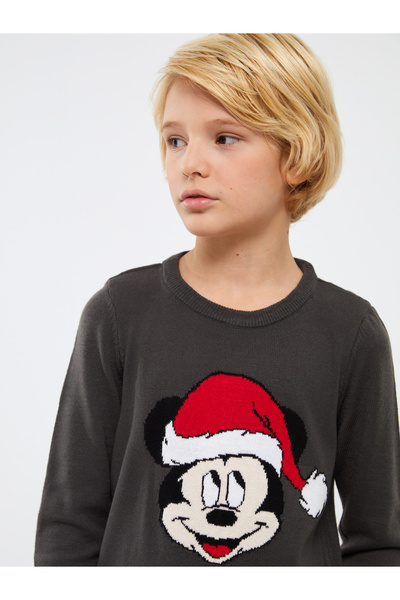 LC Waikiki Pulover tricotat pentru băieți, cu guler rotund, Mickey Mouse, mân...