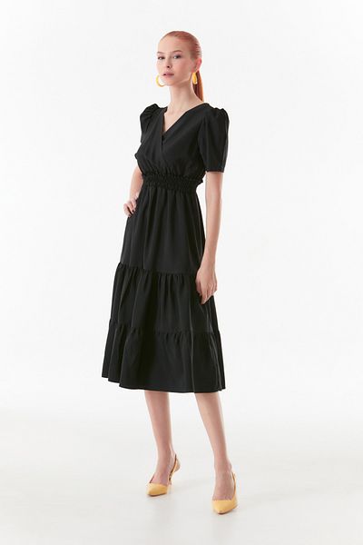Fulla Moda Double-breasted Collar and Elastic Waist Dress